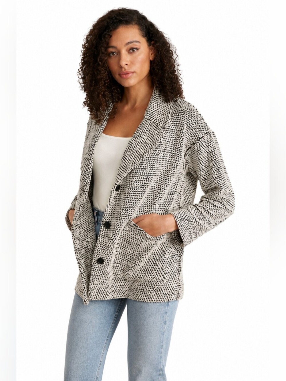 Marine Layer Birdseye Monochrome Textured Blazer Women's Size M Button Up
